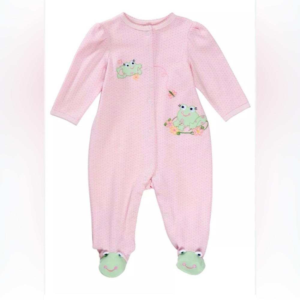 Little Me Baby Girls Frog Footie Sleep Play Pajama Pink Green newborn shower